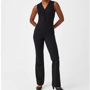 Spanx Ponte Perfect Sleeveless Jumpsuit Black 2X Tall Wide Leg Workwear Office‎